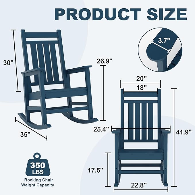 Outdoor HDPE Rocking Chairs, HDPE Oversized Patio Rocking Chairs, All Weather Resistant Porch Rocker, Heavy Duty Front Plastic Rockers for Outside