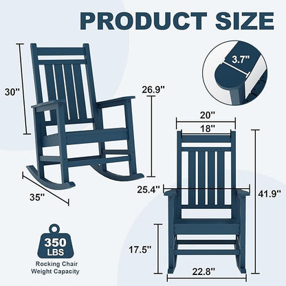 Outdoor HDPE Rocking Chairs, HDPE Oversized Patio Rocking Chairs, All Weather Resistant Porch Rocker, Heavy Duty Front Plastic Rockers for Outside