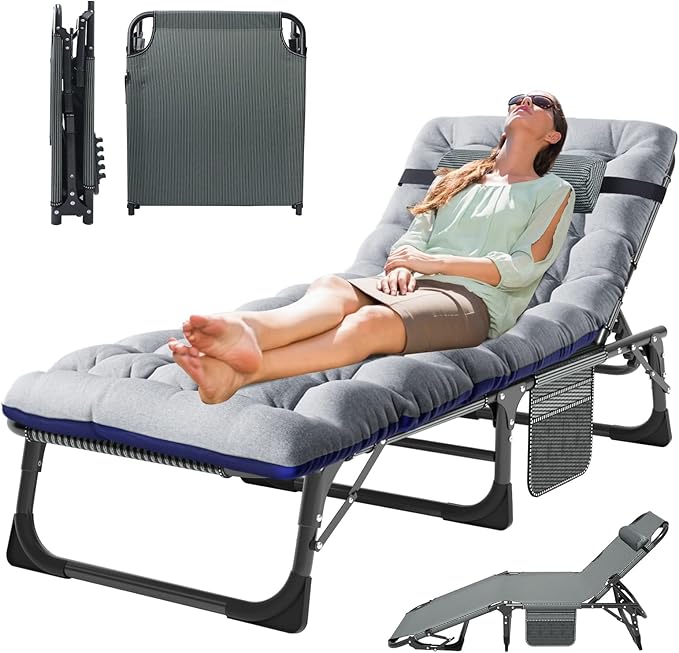 MOPHOTO 5-Position Folding Lounge Chair, Portable Outdoor Chaise Lounge for Sun Tanning, Perfect for Pool, Beach, Patio - Photo 1