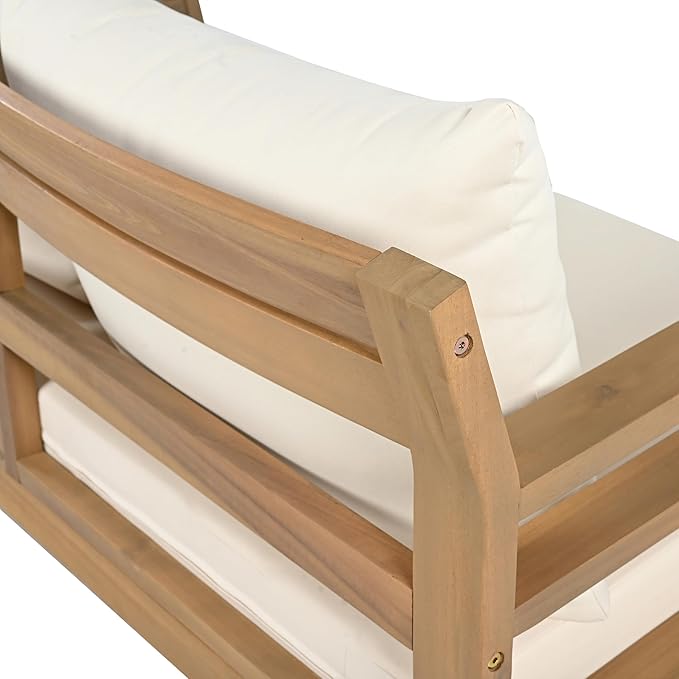 Christopher Knight Home Jamaia Outdoor Acacia Wood Club Chair Set of 2, Patio Armchair with Thick Beige Cushions, Deep Seating Furniture for Garden, Porch, Backyard, Balcony, Light Teak Finish, Beige
