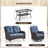 Patio Loveseat Glider Set, Resin Wicker Loveseat Glider with 4 Swivel Patio Chiars Coffee Table, 6 Piece Patio - Photo 2