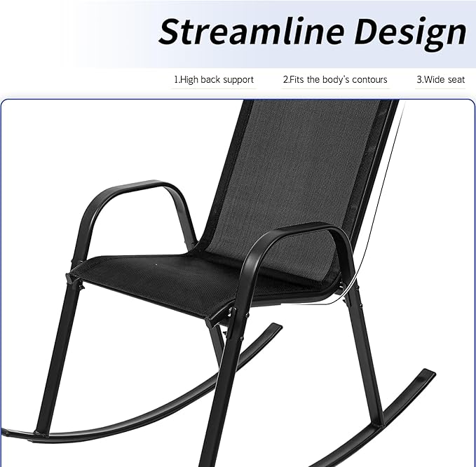 Outdoor Rocking Chairs with Backrest/Armrests-Assembly for Patio Lawn Garden Balcony Deck Camping Porch-Set of 2 (Black)