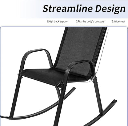 Outdoor Rocking Chairs with Backrest/Armrests-Assembly for Patio Lawn Garden Balcony Deck Camping Porch-Set of 2 (Black)
