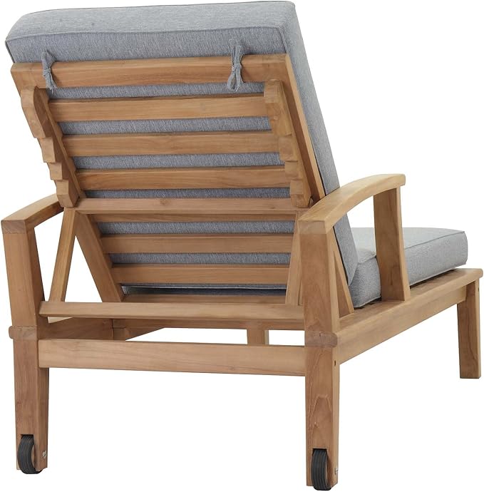 Modway EEI-1151-NAT-GRY-SET Marina Premium Grade A Teak Wood Outdoor Patio Chaise Lounge Chair, Natural Gray - Photo 6