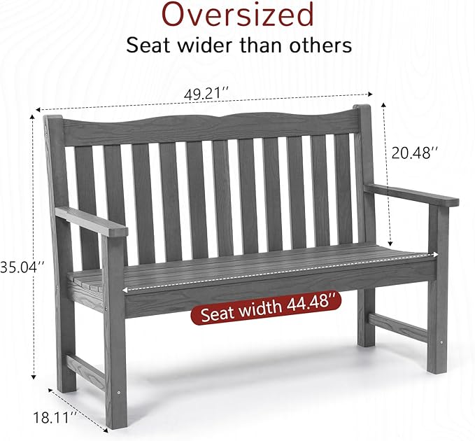 Stoog Outdoor Bench, 2-Person Garden Benches for Outdoors, Waterproof HIPS Patio Bench with 800 lbs Weight Capacity - Photo 3
