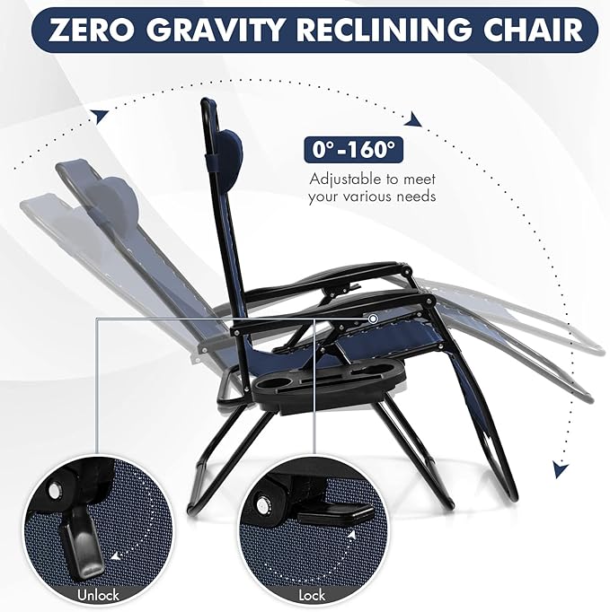 Giantex 2 PCS Zero Gravity Chair, Outdoor Chaise Lounge with Cup Holder - Photo 5