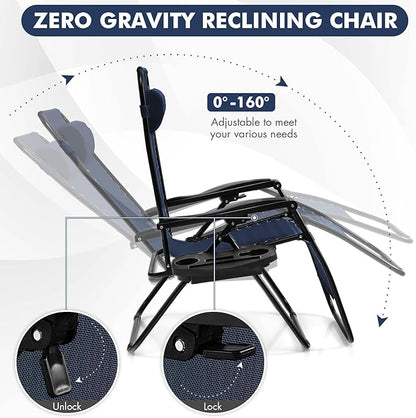 Giantex 2 PCS Zero Gravity Chair, Outdoor Chaise Lounge with Cup Holder, Patio Folding Chairs Recliner for Yard Pool Lawn Balcony