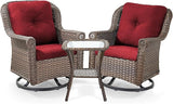 3 Piece Patio Swivel Chairs and Side Table Set - High Back Outdoor Brown Wicker Rattan Rocking Glider with Thick - Photo 1