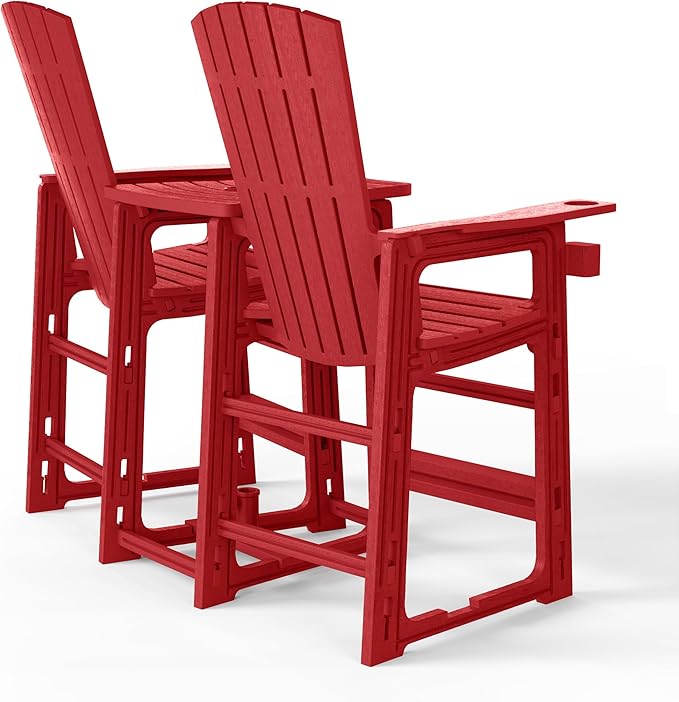WestinTrends Azura Outdoor Tall Adirondack Chairs with Connecting Table Tray (Set of 2), Red