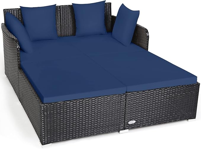 Tangkula Outdoor Rattan Daybed, Sunbed Wicker Furniture w/Spacious Seat, Upholstered Cushion & High-Resilience Sponge - Photo 1
