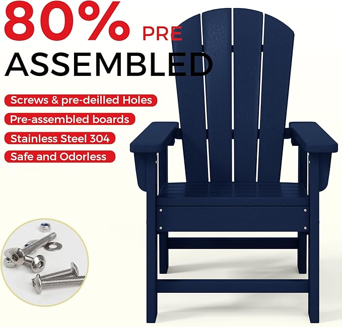Costaelm Kids Adirondack Chair Set of 4, Plastic Outdoor Kids Chair Toddler Patio Furniture and Outdoor Children Picnic Activity Lawn Chair for Garden, Patio, Backyard & Beach, Navy Blue