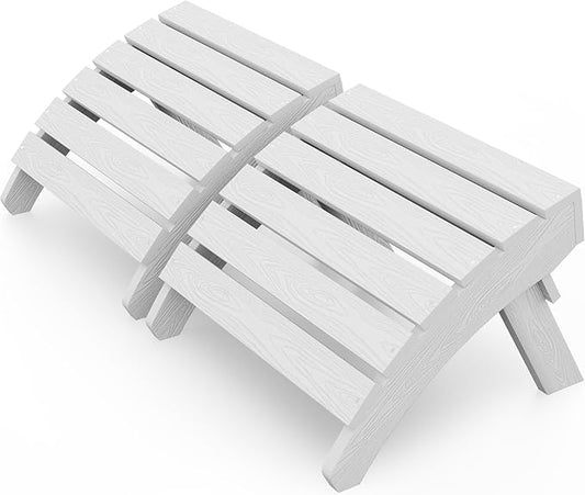 MXIMU Folding Adirondack Ottoman Set of 2: HIPS Plastic Outdoor Footrest Easy Assembly - All Weather Foot Rest Foot Stool for Adirondack Chair Use in Patio Garden Backyard Pool (White)