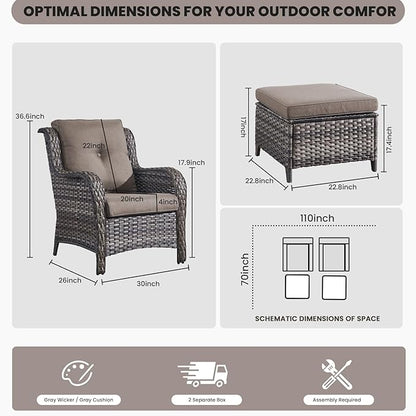 Belord Wicker Furniture 4 Pieces Outdoor Patio Furniture Set Patio Chairs with Ottomans Conversation Set for Porch Garden Deck Balcony Poolside