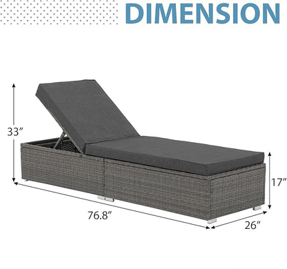 JOIVI Outdoor Chaise Lounge Chair, Patio Pool Lounge Chairs for Outside, Rattan Reclining Chaise Lounger with Adjustable Backrest and Removable Dark Gray Cushion, Gray PE Wicker