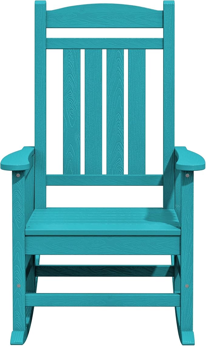KINGYES Outdoor Rocking Chair Set of 2, HDPE Patio Rocking Chairs with 330lbs Support for Adults, Aruba Blue