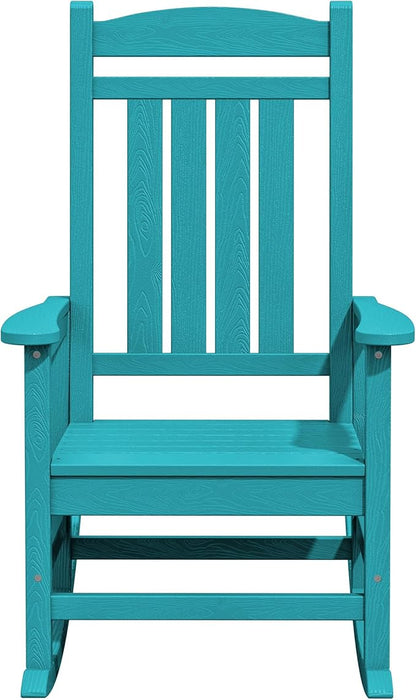 KINGYES Outdoor Rocking Chair Set of 2, HDPE Patio Rocking Chairs with 330lbs Support for Adults, Aruba Blue