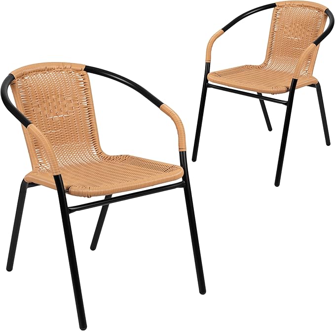 EMMA + OLIVER Set of 2 Modern Rattan Indoor/Outdoor Stack Chairs - Photo 2