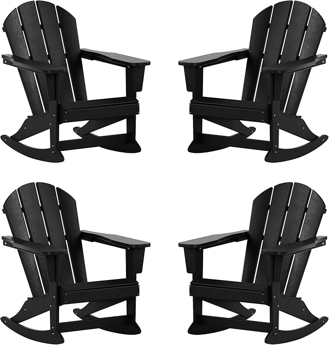 WestinTrends Malibu Outdoor Patio Porch Rocking Adirondack Chair (Set of 4), Black