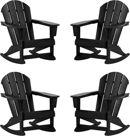 WestinTrends Malibu Outdoor Patio Porch Rocking Adirondack Chair (Set of 4), Black