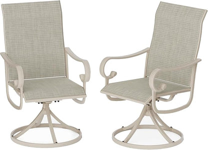 Patio Swivel Chairs Set of 2, Outdoor Dining Chairs with High Back, All-Weather Swivel Rocker Chair with Sturdy Metal Frame for Outdoor Poolside Lawn Garden, Sandshell