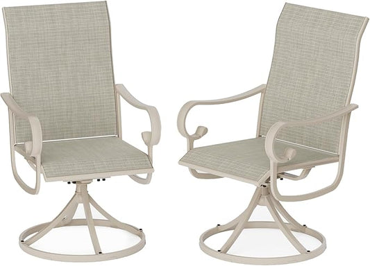 Patio Swivel Chairs Set of 2, Outdoor Dining Chairs with High Back, All-Weather Swivel Rocker Chair with Sturdy Metal Frame for Outdoor Poolside Lawn Garden, Sandshell