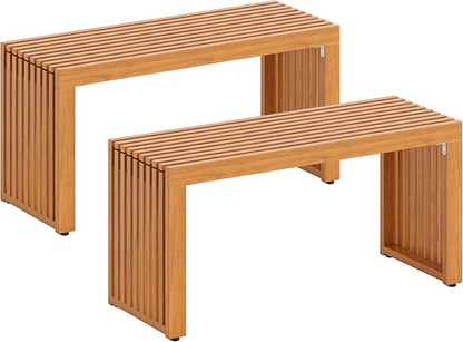 Tangkula Patio Acacia Wood Bench, 36” Outdoor All-Slat Wood Bench for 2 People, 800 lbs Capacity, Outdoor Backless Seating Furniture for Park, Garden, Yard, Porch (2,Teak)