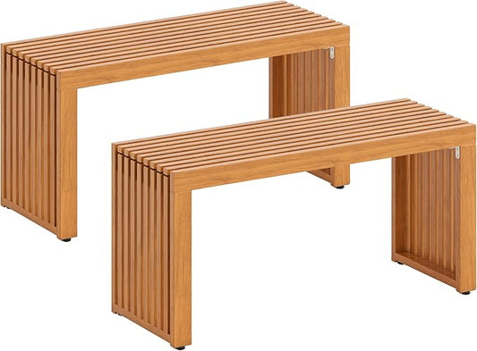 Tangkula Patio Acacia Wood Bench, 36” Outdoor All-Slat Wood Bench for 2 People, 800 lbs Capacity, Outdoor Backless Seating Furniture for Park, Garden, Yard, Porch (2,Teak)