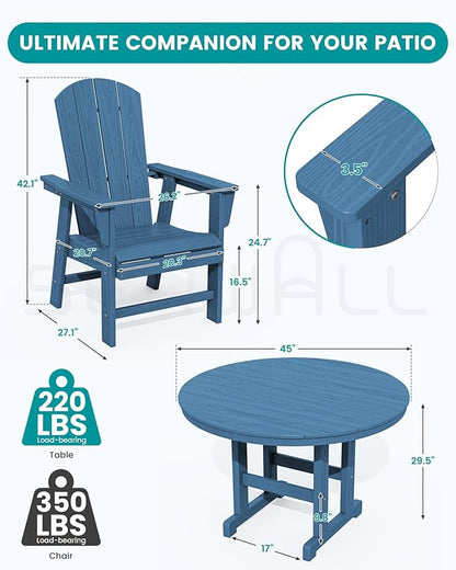 SERWALL Outdoor Adirondack Dining Chair Set of 2, All Weather HDPE Patio Chairs, Navy