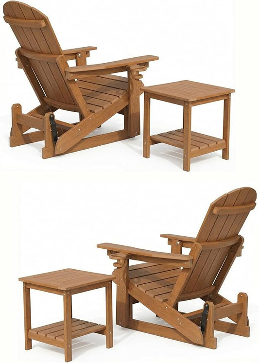 Adirondack Outdoor Side Table & Adjustable Adirondack Chair for Patio, Pool, Porch, Garden, Lawn, and Living Room-Black-Rustic Teak (Rustic Teak, 2 Packs)