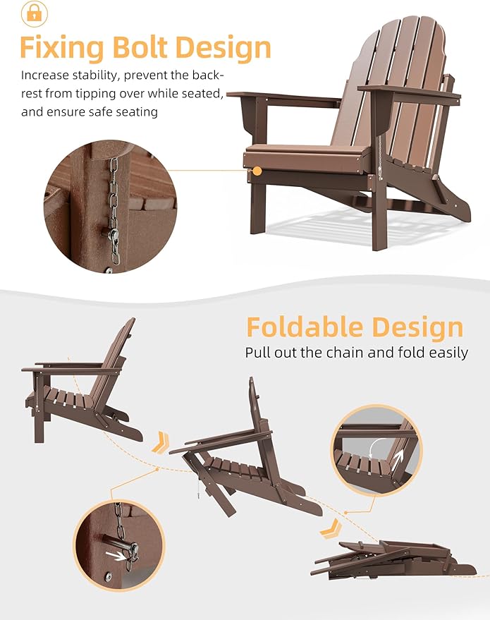 Folding Adirondack Chair - Durable HDPE Poly Lumber All-Weather Resistant - Photo 5