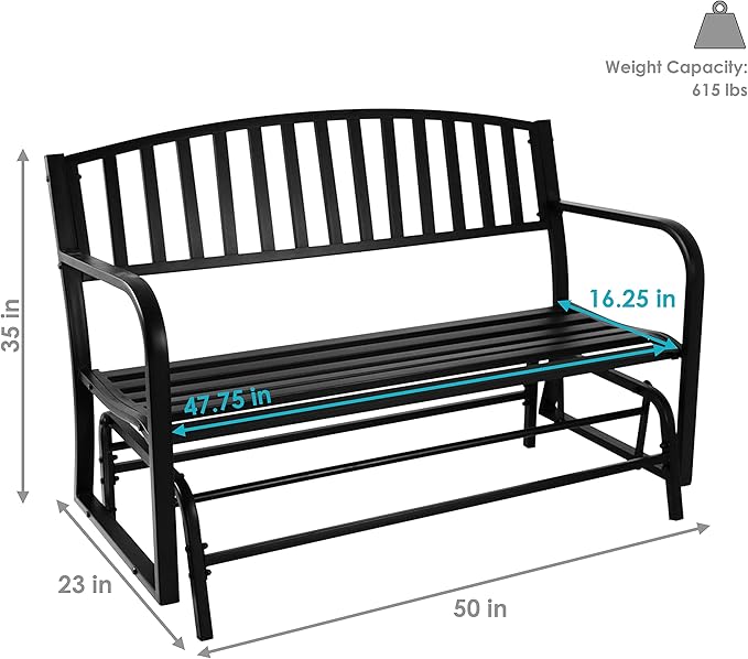 Sunnydaze 50-Inch 2-Person Glider Garden Bench - 615-Pound Weight Capacity - Black