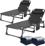 ABORON 2PK Heavy Duty Tanning Chair, 5-Gear Outdoor Folding Chaise Lounge Chair with Cushion - Photo 1