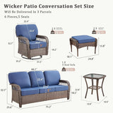 Patio Furniture Set with Fire Pit Table - 7 Pieces All-Weather Wicker Outdoor Furniture with High Back Swivel Chairs - Photo 8