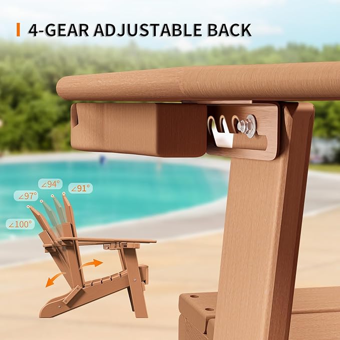 VINGLI Back-Adjustable Plastic Folding Adirondack Chairs with Retractable Footrest & 2-in-1 Cup Holders - Photo 4