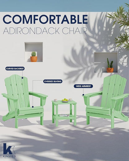 KINGYES Folding Adirondack Chair Set of 2, HDPE All-Weather Folding Adirondack Chair, Light Green