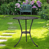23.5 Inch Small Round Patio Bistro Table, Weatherproof Outdoor Coffee Table with Umbrella Hole & Vintage Floral Pattern - Photo 8