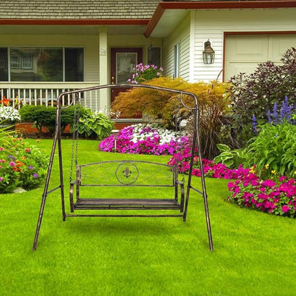Porch Swing Hanging Bench Metal Porch Swing Outdoor Patio Furniture Iron Swing Chair Heavy Duty Steel Black Porch Swing Hanging Chair Porch Swings for Garden, Yard, Deck, Backyard(Not Included Stand)