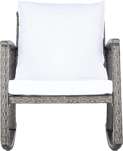 SAFAVIEH Outdoor Collection Daire Woven Grey Brown/White Cushion Rocking Chair for Patio Porch Backyard Sunroom