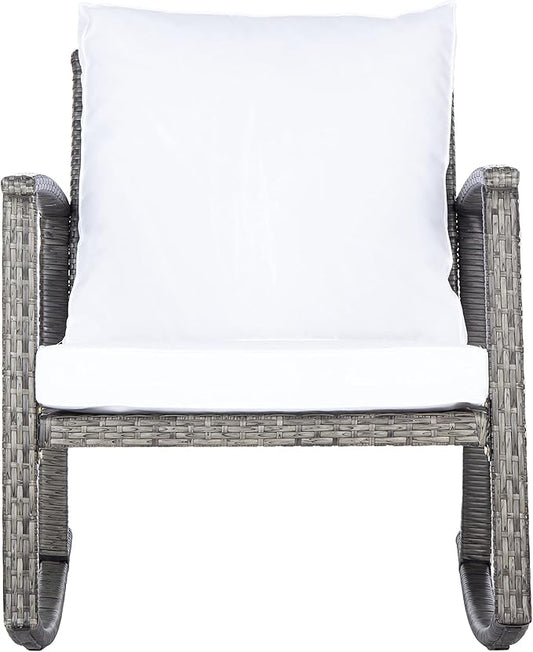 SAFAVIEH Outdoor Collection Daire Woven Grey Brown/White Cushion Rocking Chair for Patio Porch Backyard Sunroom