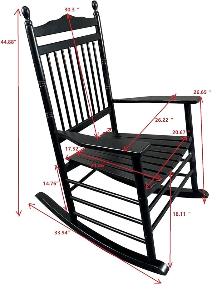 Rocking Solid Wood Chair, Front Porch Rocker for Adult, Load Bearing 280 lbs