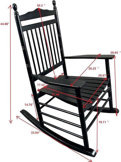 Rocking Solid Wood Chair, Front Porch Rocker for Adult, Load Bearing 280 lbs