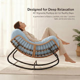 Oversized Papasan Rocking Chair Outdoor, Comfy Wicker Patio Papasan Egg Rocker with Thick Cushion for 450 lbs - Photo 9