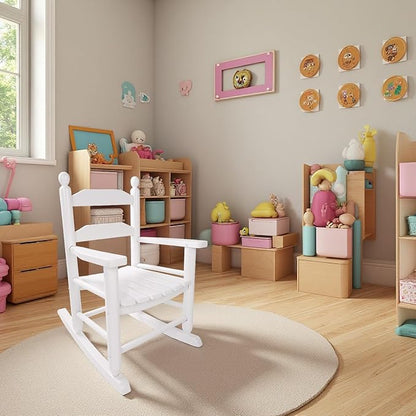 Toddler Rocking Chair Wooden Kids Comfy Recliner Rocker for Ages 3-6 Baby Lounge Chair Indoor Outdoor Children Playroom Anti-Tip Design Safe & Sturdy White