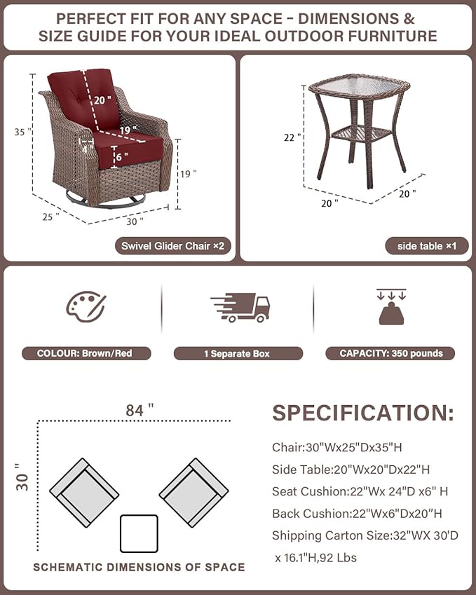 Belord 6" Thick Cushion Outdoor Swivel Rocker Patio Chairs Set of 2 - Photo 3