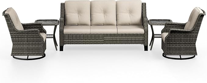 5 Piece Patio Furniture Set, 3-Seater Couch, 2 Swivel Glider Chairs and 2 Side Tables - Photo 9