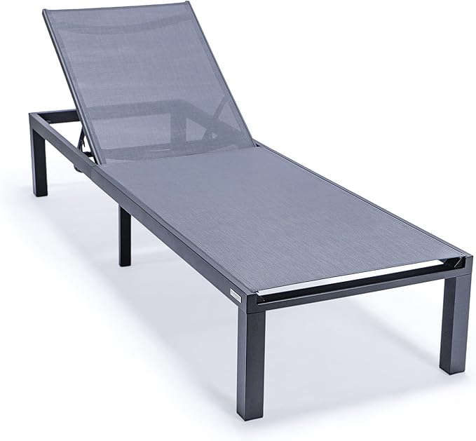 LeisureMod Marlin Aluminum Outdoor Chaise Lounge Chair (Set of 2) - Mesh Sling Fabric Seat Black Aluminum Frame Beach - Photo 4