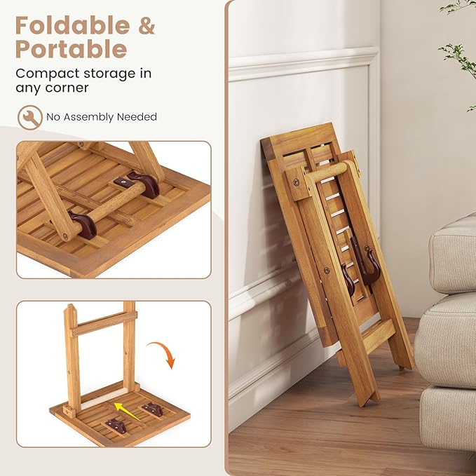 Tangkula Outdoor Folding Side Table, Acacia Wood End Table with X-Shaped Legs & Slatted Tabletop, Portable Square Patio Bistro Table for Garden, Poolside, Camping, Picnic, 16" x 16" x 16" (1)