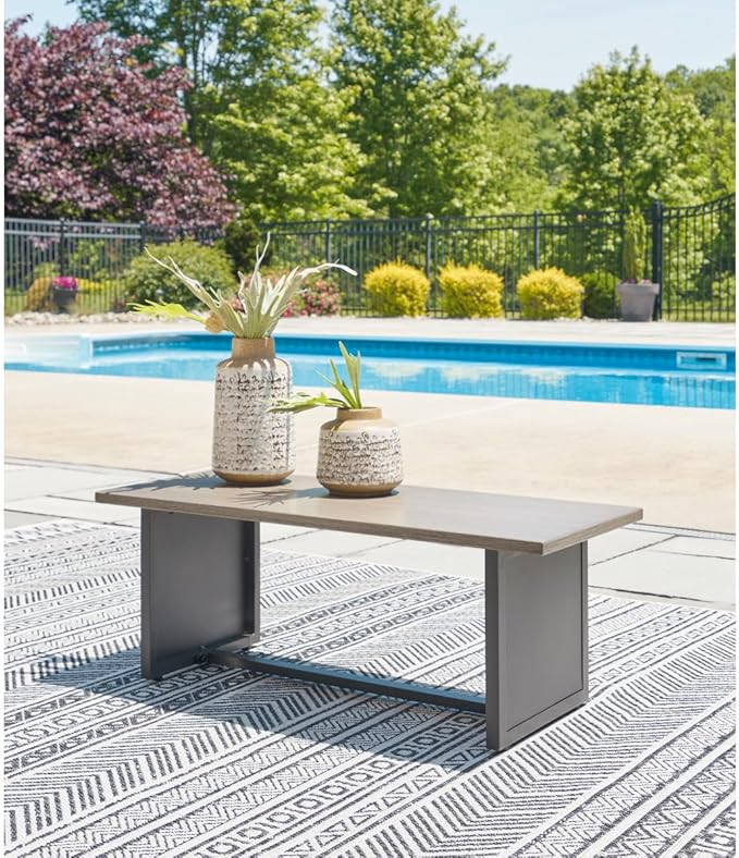 Signature Design by Ashley Bree Zee Contemporary Aluminum Outdoor End Table, Light Brown & Gray