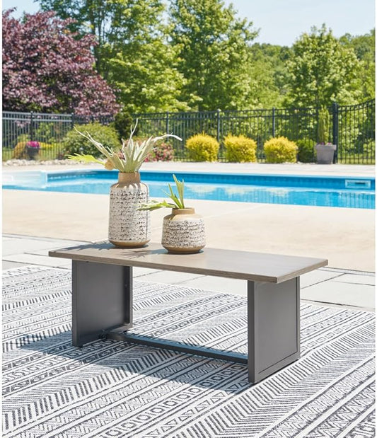 Signature Design by Ashley Bree Zee Contemporary Aluminum Outdoor End Table, Light Brown & Gray