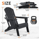 FUNBERRY Folding Adirondack Chair Set of 3, All Weather HDPE Fire Pit Chairs with Cup Holder for Outdoor - Photo 3